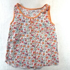Cottagecore‎ Johnnie B Floral Bird Henley Tank Top Girl 11-12Y Boho Orange Trim